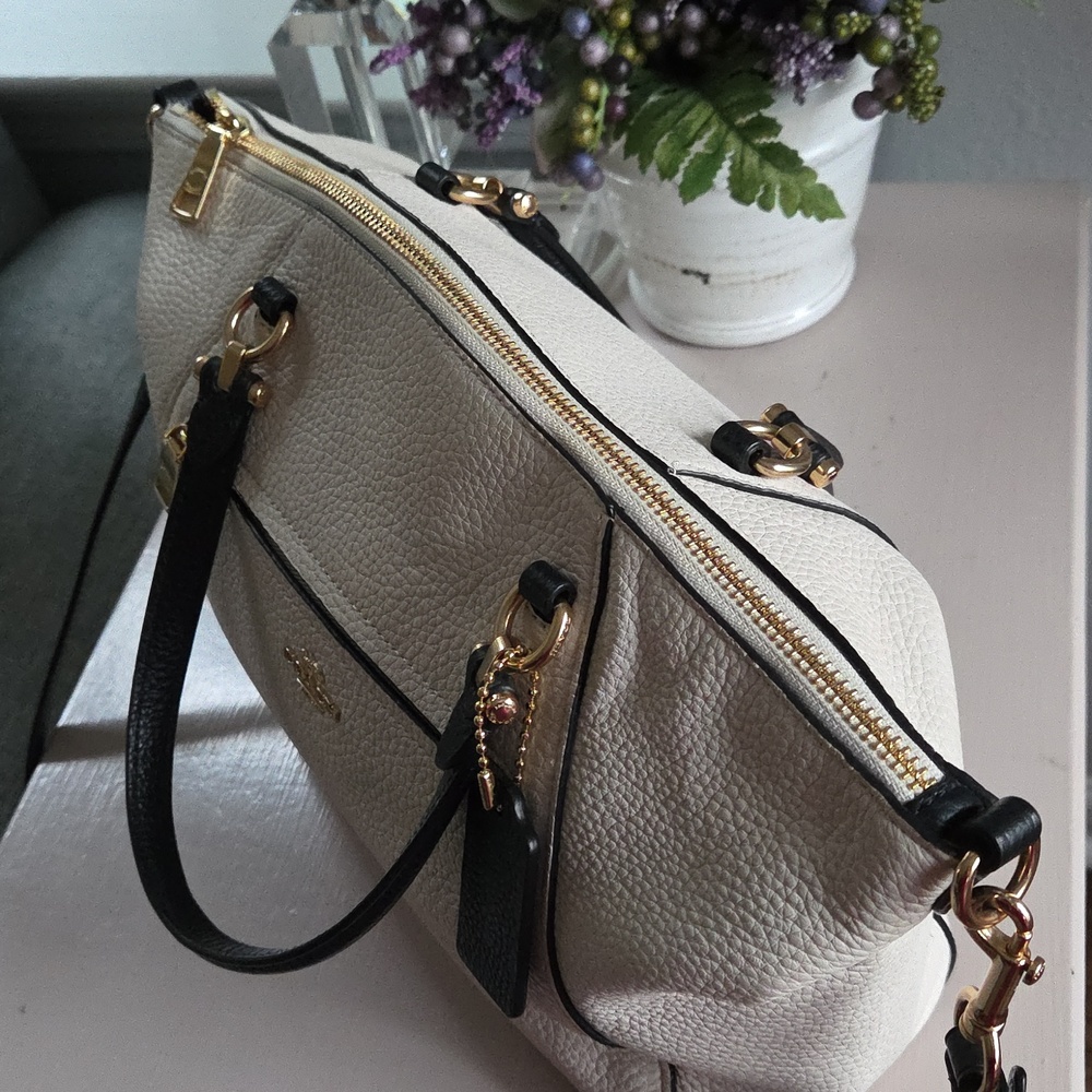 COACH Chalk & Black Prairie Leather Crossbody Bag - Picture 8 of 14
